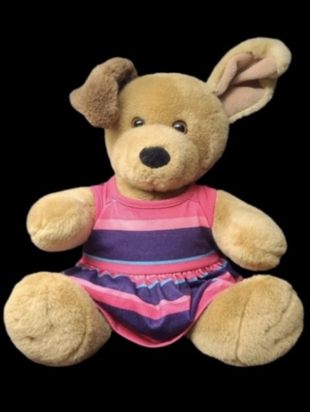 2006 BUILD-A-BEAR BROWN SUGAR PUP WITH PINK AND BLUE DRESS - RETIRED